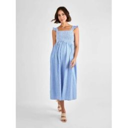 Jojo Maman Bébé Robe mi-longue de maternité JoJo Maman bébé froncée à carreaux vichy bleu M (FR 42-44)