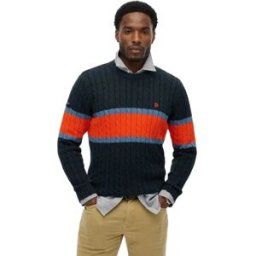 Superdry Pull Stripe Cable Eclipse Navy / Bold Orange L Homme