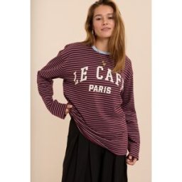 T-shirt rayé bordeaux à manches longues 'Le café Paris' My Jewellery Bleu clair/Rouge foncé femme