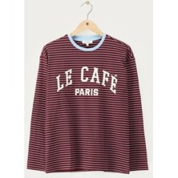 T-shirt rayé bordeaux à manches longues 'Le café Paris' My Jewellery Bleu clair/Rouge foncé L femme