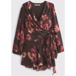 Abercrombie & Fitch Abercrombie & Fitch Long Sleeve Floral Plunge Wrap Mini Dress Brun M Regular (FR 42-44)