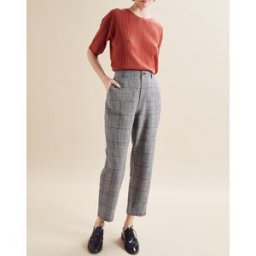 Chloé Stora - Pantalon en Lin mélangé Porto pied-de-poule noir/écru 36