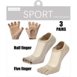 INF Ensemble 3 pièces de chaussettes de yoga et Pilates avec gants antidérapants, cinq orteils et silicone antidérapant Beige