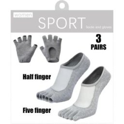 INF Ensemble 3 pièces de chaussettes de yoga et Pilates avec gants antidérapants, cinq orteils et silicone antidérapant Gris