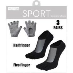 INF Ensemble 3 pièces de chaussettes de yoga et Pilates avec gants antidérapants, cinq orteils et silicone antidérapant Noir + Gris