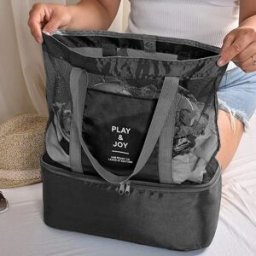INF Sac de plage et de natation avec compartiment à chaussures, mesh isolé et grand rangement principal Le noir