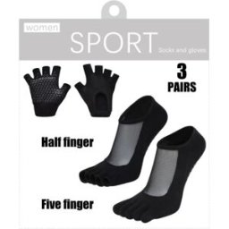 INF Ensemble 3 pièces de chaussettes de yoga et Pilates avec gants antidérapants, cinq orteils et silicone antidérapant Le noir