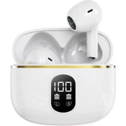INF Écouteurs gaming Bluetooth 5.3 à faible latence avec écran LED et basses puissantes Blanc