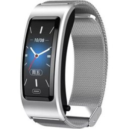 Bracelet Connecté Avec Écouteurs Bluetooth Intégrés Suivi Du Sommeil Et Oxygène Argent + Bracelet Acier Argenté Yonis