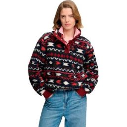 Superdry Sweat-shirt Super Soft Printed Henley Burgundy Mini Aztec AOP XS Femme