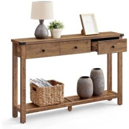 VASAGLE Table d'entrée avec 3 tiroirs et étagère de rangement, Marron Miel / 24 x 120 x 76 cm