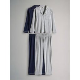 The Set The Set 2 Pyjamas longs boutonnés en mélange polyester-viscose avec passepoil bleu XS (FR 36)
