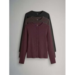 The Set Ensemble 3 T-shirt côtelé à Manches longues boutonné Noir XS (FR 36)