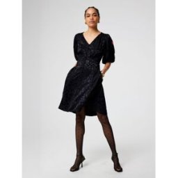 SCAMP & DUDE SCAMP & DUDE Puff Sleeve Short Tea Dress Leopard Jacquard Noir FR 38 (EU 36)