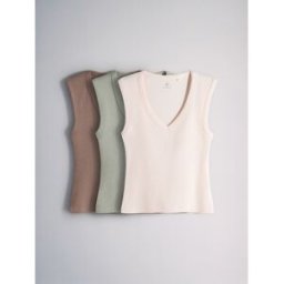 The Set The Set Deep Col en V Ribbed Vests 3 Pack Brun S (FR 38-40)