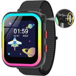 VENDOS85 Montre Connectée Enfant Caméra Rotative Avec Podomètre/12 Jeux/musique/livre De Contes Noir