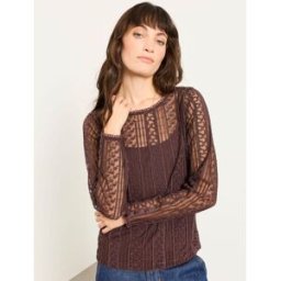 Fat Face FatFace Lace Top with Jersey Cami Brun FR 36 (EU 34)