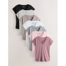 Next 7 Lot de T-shirts à manches courtes et col en V Rose XXL (FR 50-52)