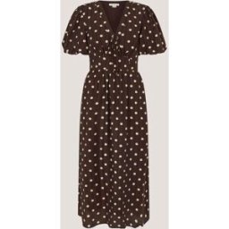 Monsoon Monsoon Paris V-Neck Short Puff Sleeve Polka Dot Midi Dress Brun FR 52 (EU 50)