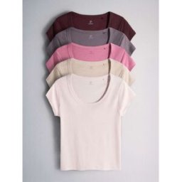 The Set The Set 5 Pack Col dégagé Mancherons côtelés T-shirts Brun XS (FR 36)