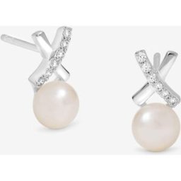 Simply Silver Simply Silver Polished and Pave Kiss Pearl Effect Stud Earrings argenté Un an