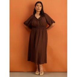Live Unlimited Live Unlimited Puff Sleeve Elasticated Waist Dress Brun FR 46 (EU 44)