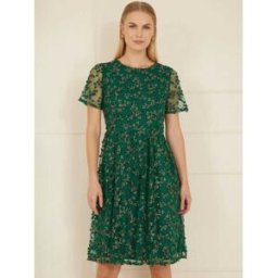 Yumi Robe patineuse Yumi à fleurs brodées vert FR 50 (EU 48)