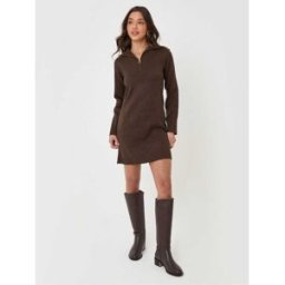 Threadbare Threadbare Quarter Zip Brushed Knit Mini Dress Brun FR 44 (EU 42)