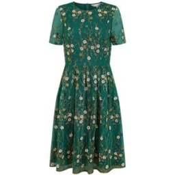 Yumi Robe patineuse Yumi à fleurs brodées vert FR 48 (EU 46)