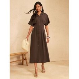 Love & Roses Love & Roses Tailored Lyocell Pleated Midi Shirt Dress Brun FR 46 (EU 44)