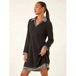 Roman Roman Petite Leopard Collar Knit Dress Noir FR 44 (EU 42)