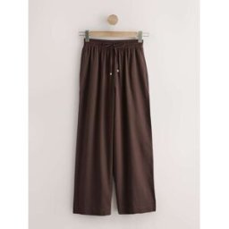 Next Pantalons amples à enfiler en lin Brun FR 42 Long (EU 40 L)