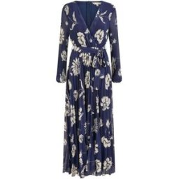 Yumi Yumi Fleuri Imprimé Plissé Wrap Manches longues Robe bleu FR 48 (EU 46)