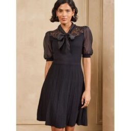 Love & Roses Love & Roses Tie Neck Woven Sleeve Sequin Detail Knitted Mini Dress Noir FR 48 (EU 46)