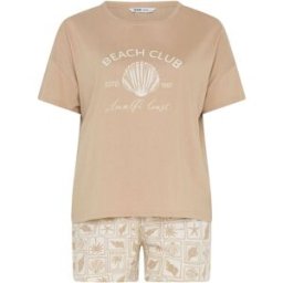 Yours Curve Yours Curve Beach Club Short Sleeve Top & Shorts Pyjamas Set Brun FR 48-50 (EU 46-48)