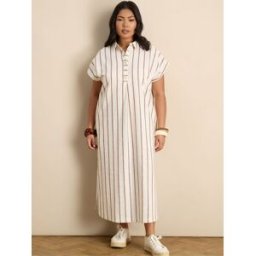 Live Unlimited Live Unlimited Stripe Linen Blend Midaxi Shirt Dress crème FR 56 (EU 54)