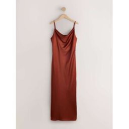 Next Robe longue en satin à col bénitier pour invitée de mariage Brun FR 44 Tall (EU 42 T)
