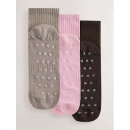 self. self. Cropped Ankle Embroidered Pilates Gripper Socks 3 Pack Brun Un an