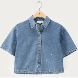 Chemise courte en denim bleu avec strass My Jewellery Bleu XS femme