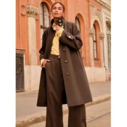 Love & Roses Love & Roses Faux Wool Funnel Neck Coat Brun FR 50 (EU 48)