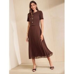 Friends Like These Friends Like These robe mi-longue plissée 2 en 1 à manches courtes Brun FR 44 (EU 42)