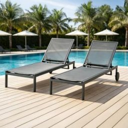 Homerya - Lot de 2 bains de soleil inclinables avec roues en aluminium Mariva gris foncé - 215x67x35 cm OS