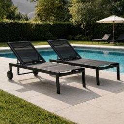 Homerya - Lot de 2 bains de soleil inclinables avec roues en aluminium Mariva noir - 215x67x35 cm OS