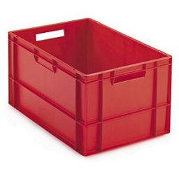 Cenpac Bac plastique gerbable multi-usages norme Europe 600 x 400 x 320 mm - POIGNÉES OUVERTES ROUGE 60 L