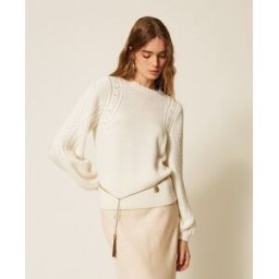 Twinset Pull en laine mélangée avec torsades et strass