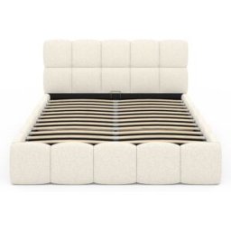 Idomya - Lit coffre bouclette Bubble avec sommier et tête de lit blanc - 206x157.5x89 cm 140 cm