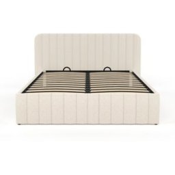 Idomya Factory - Lit coffre Valentina en tissu bouclette avec sommier et tête de lit blanc - 140x190 cm 140x190 cm