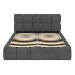 Idomya Factory - Lit coffre Bubble en velours avec sommier et tête de lit gris - 140x190 cm 140x190 cm