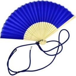 INF Éventail pliant de mariage en soie unilatérale avec lanière - Baleines en bambou élégantes, souvenir portable Bleu foncé