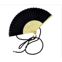 INF Éventail pliant de mariage en soie unilatérale avec lanière - Baleines en bambou élégantes, souvenir portable Le noir